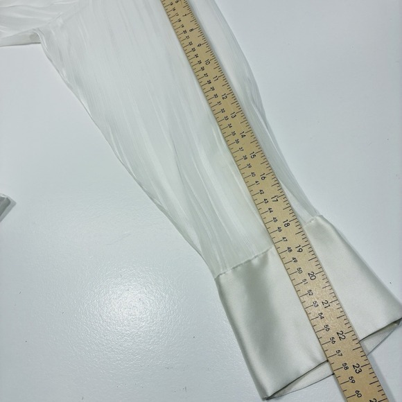 Zara Women Blouse XXL White Sheer Satin Trim Button Down Lightweight Oversized - Picture 9 of 16